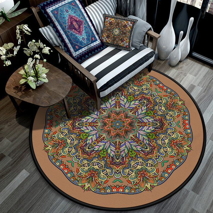 Retro Mandala Indoor Rug Dark Color Moroccan Rug Polypropylene Non-Slip Pet Friendly Washable Rug for the Living Room | Bowlift