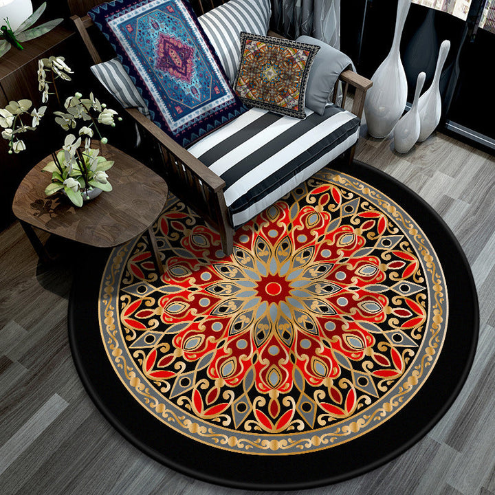 Retro Mandala Indoor Rug Dark Color Moroccan Rug Polypropylene Non-Slip Pet Friendly Washable Rug for the Living Room | Bowlift