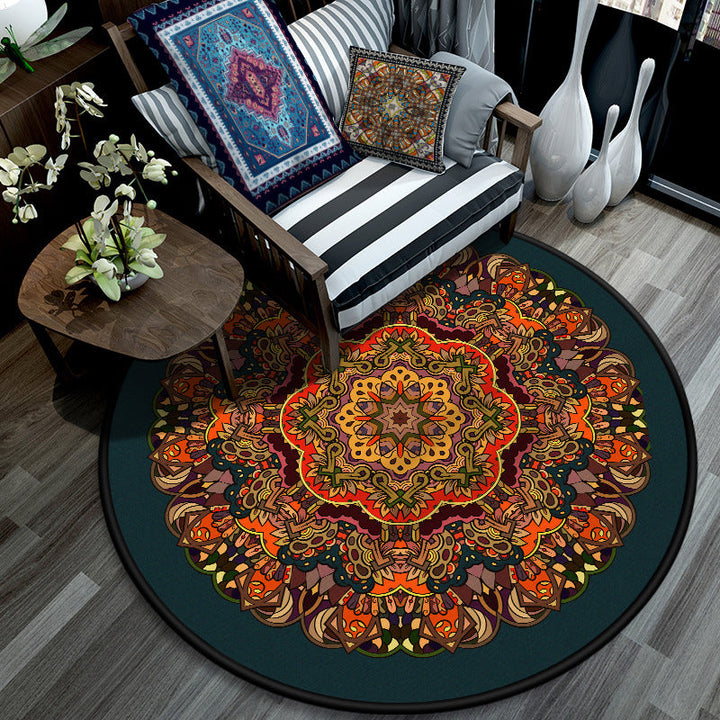 Retro Mandala Indoor Rug Dark Color Moroccan Rug Polypropylene Non-Slip Pet Friendly Washable Rug for the Living Room | Bowlift