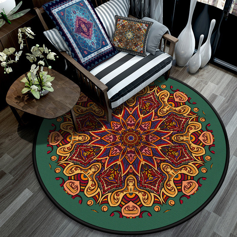 Retro Mandala Indoor Rug Dark Color Moroccan Rug Polypropylene Non-Slip Pet Friendly Washable Rug for the Living Room | Bowlift