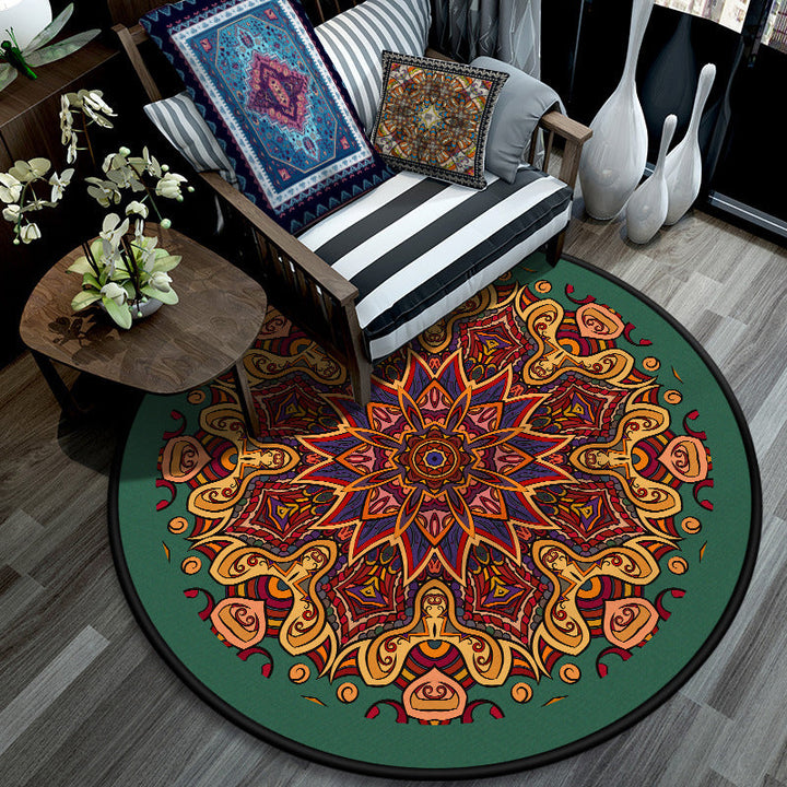 Retro Mandala Indoor Rug Dark Color Moroccan Rug Polypropylene Non-Slip Pet Friendly Washable Rug for the Living Room | Bowlift