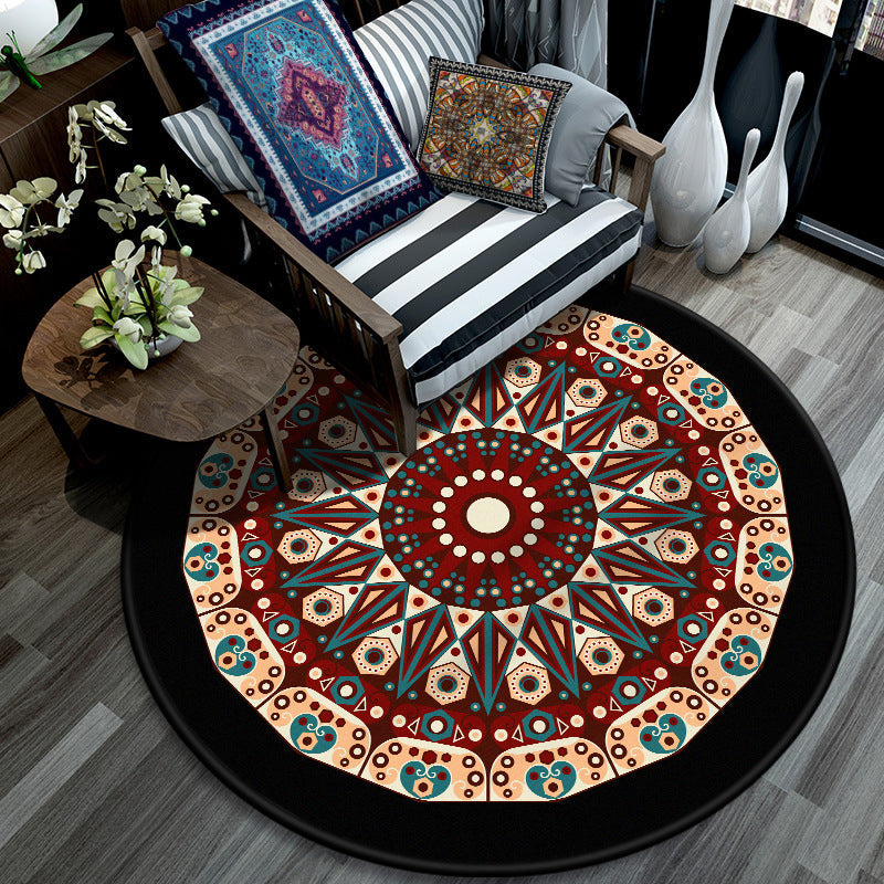 Retro Mandala Indoor Rug Dark Color Moroccan Rug Polypropylene Non-Slip Pet Friendly Washable Rug for the Living Room | Bowlift