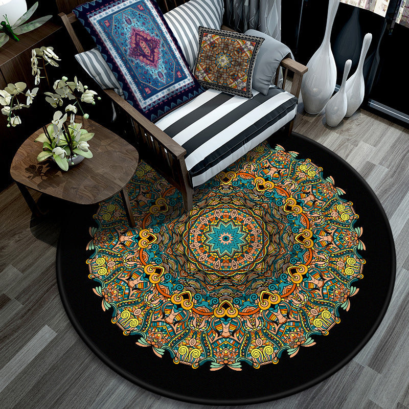 Retro Mandala Indoor Rug Dark Color Moroccan Rug Polypropylene Non-Slip Pet Friendly Washable Rug for the Living Room | Bowlift