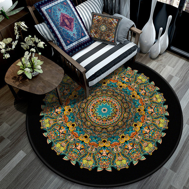 Retro Mandala Indoor Rug Dark Color Moroccan Rug Polypropylene Non-Slip Pet Friendly Washable Rug for the Living Room | Bowlift