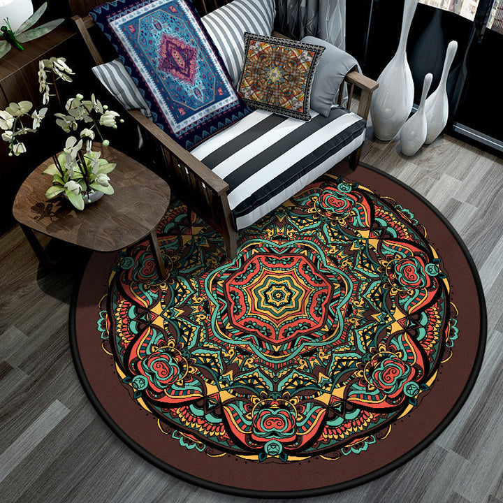Retro Mandala Indoor Rug Dark Color Moroccan Rug Polypropylene Non-Slip Pet Friendly Washable Rug for the Living Room | Bowlift