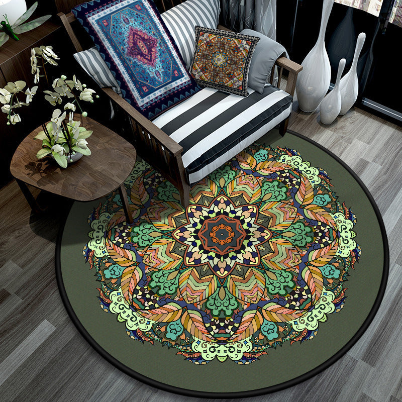 Retro Mandala Indoor Rug Dark Color Moroccan Rug Polypropylene Non-Slip Pet Friendly Washable Rug for the Living Room | Bowlift