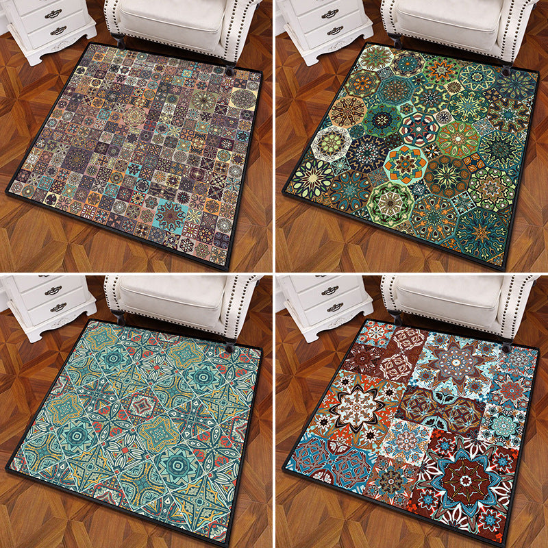 BowLift | Multicolored Mandala Rug Polypropylene Turkish Carpet Non-Slip Backing Stain-Resistant Machine Washable Carpet for Bedroom