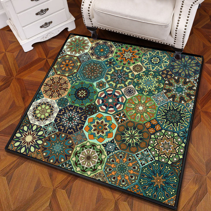 BowLift | Multicolored Mandala Rug Polypropylene Turkish Carpet Non-Slip Backing Stain-Resistant Machine Washable Carpet for Bedroom