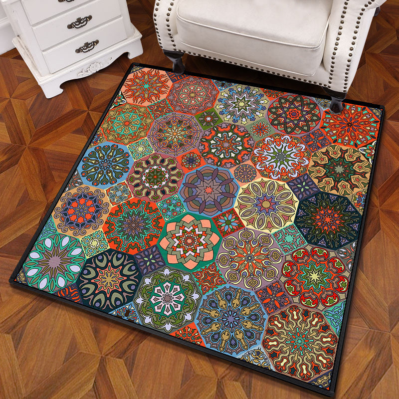 BowLift | Multicolored Mandala Rug Polypropylene Turkish Carpet Non-Slip Backing Stain-Resistant Machine Washable Carpet for Bedroom