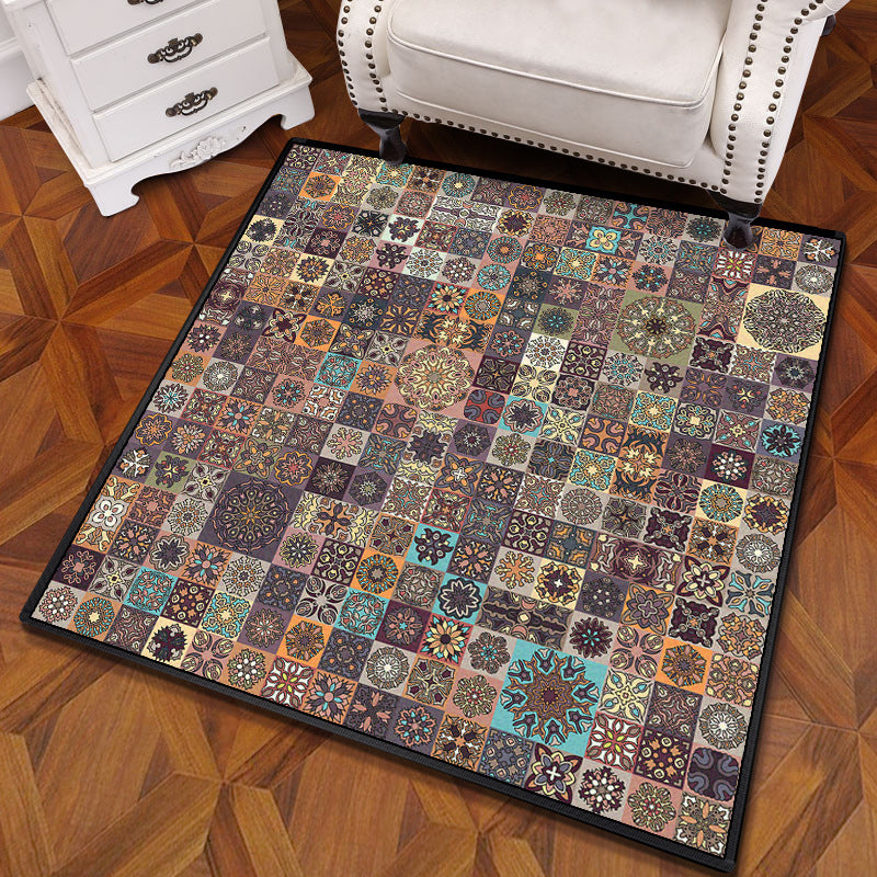 BowLift | Multicolored Mandala Rug Polypropylene Turkish Carpet Non-Slip Backing Stain-Resistant Machine Washable Carpet for Bedroom