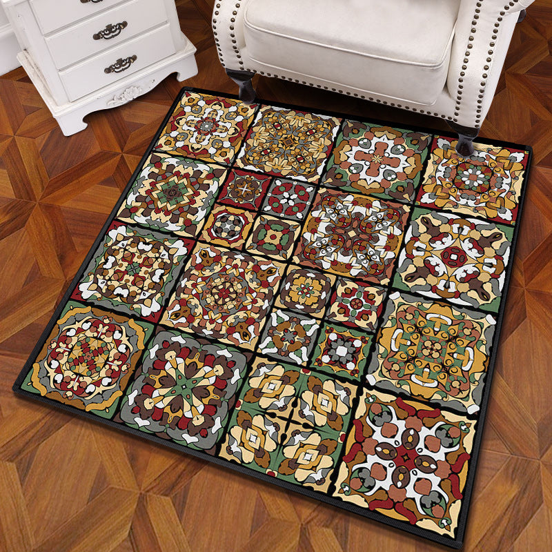 BowLift | Multicolored Mandala Rug Polypropylene Turkish Carpet Non-Slip Backing Stain-Resistant Machine Washable Carpet for Bedroom