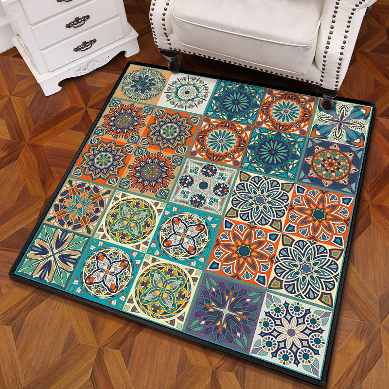 BowLift | Multicolored Mandala Rug Polypropylene Turkish Carpet Non-Slip Backing Stain-Resistant Machine Washable Carpet for Bedroom