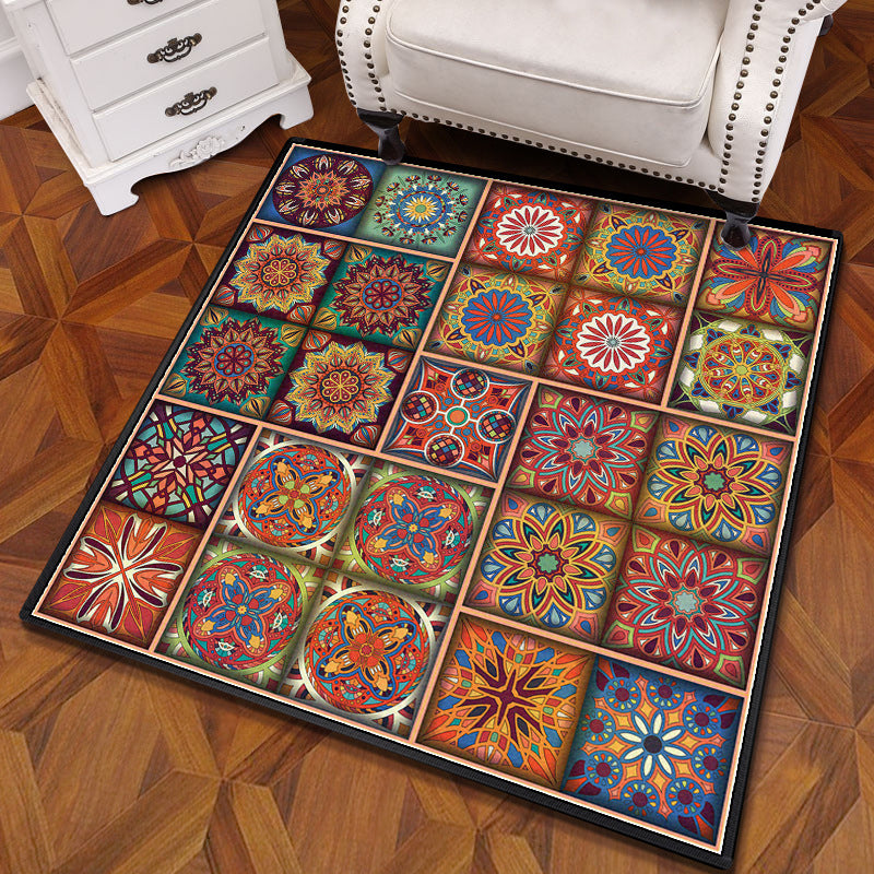 BowLift | Multicolored Mandala Rug Polypropylene Turkish Carpet Non-Slip Backing Stain-Resistant Machine Washable Carpet for Bedroom