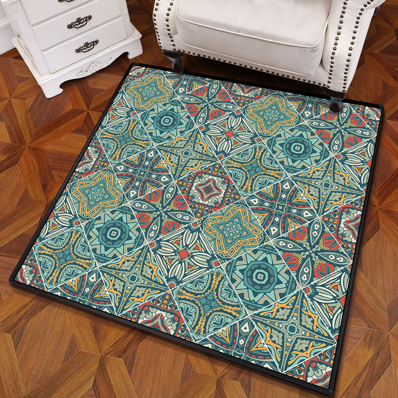 BowLift | Multicolored Mandala Rug Polypropylene Turkish Carpet Non-Slip Backing Stain-Resistant Machine Washable Carpet for Bedroom