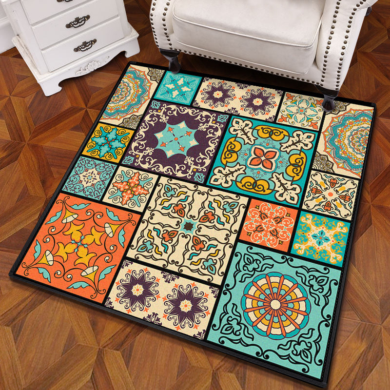 BowLift | Multicolored Mandala Rug Polypropylene Turkish Carpet Non-Slip Backing Stain-Resistant Machine Washable Carpet for Bedroom