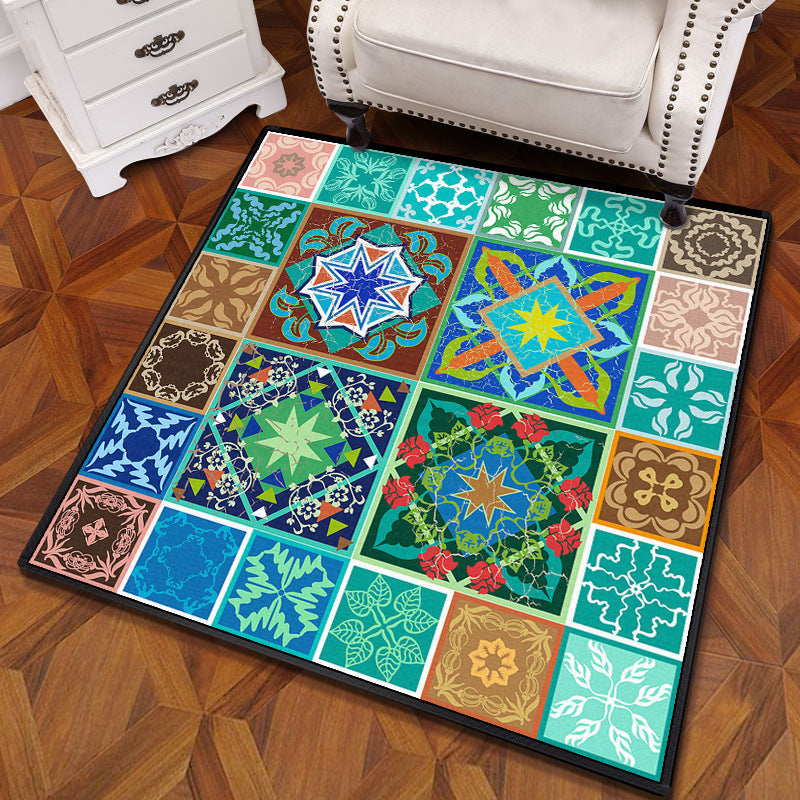 BowLift | Multicolored Mandala Rug Polypropylene Turkish Carpet Non-Slip Backing Stain-Resistant Machine Washable Carpet for Bedroom