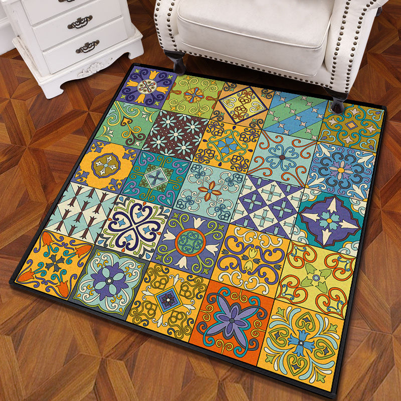 BowLift | Multicolored Mandala Rug Polypropylene Turkish Carpet Non-Slip Backing Stain-Resistant Machine Washable Carpet for Bedroom