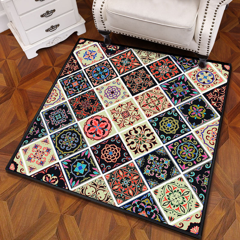 BowLift | Multicolored Mandala Rug Polypropylene Turkish Carpet Non-Slip Backing Stain-Resistant Machine Washable Carpet for Bedroom