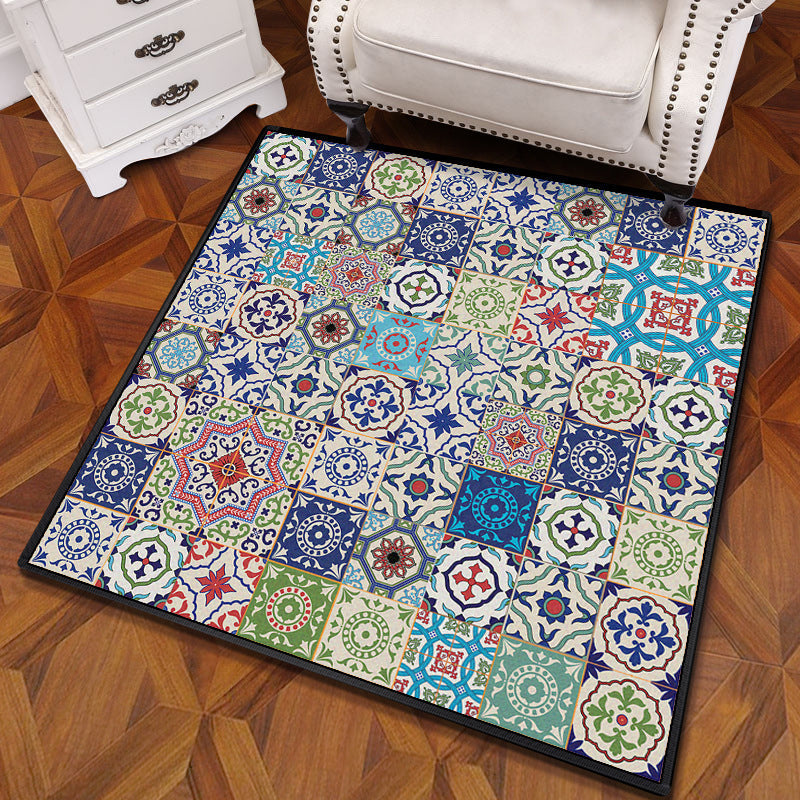 BowLift | Multicolored Mandala Rug Polypropylene Turkish Carpet Non-Slip Backing Stain-Resistant Machine Washable Carpet for Bedroom