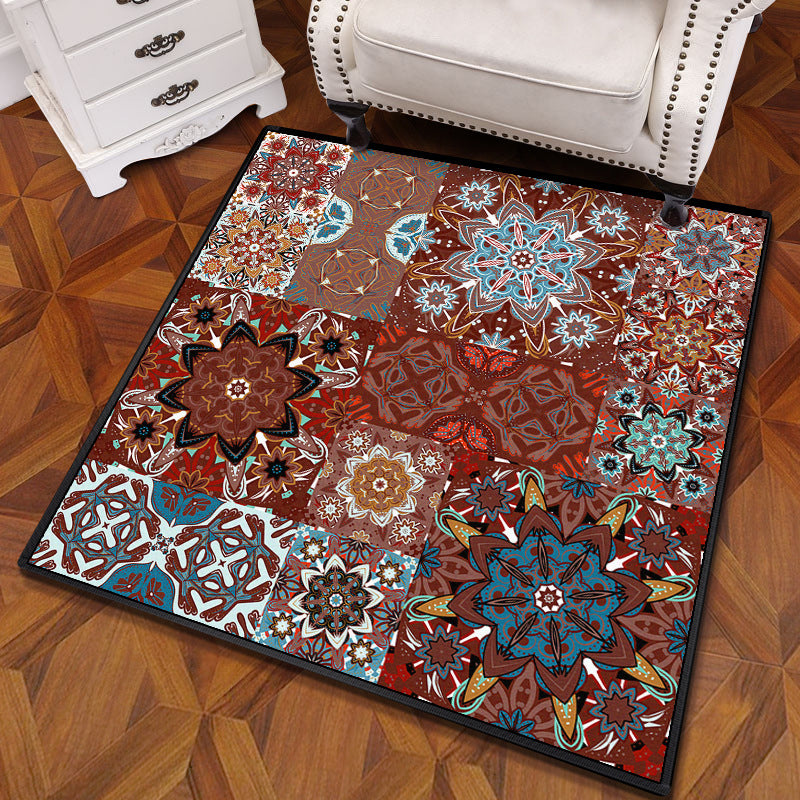 BowLift | Multicolored Mandala Rug Polypropylene Turkish Carpet Non-Slip Backing Stain-Resistant Machine Washable Carpet for Bedroom