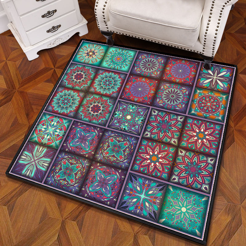 BowLift | Multicolored Mandala Rug Polypropylene Turkish Carpet Non-Slip Backing Stain-Resistant Machine Washable Carpet for Bedroom