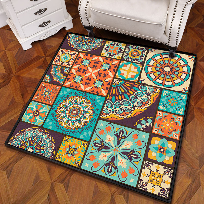 BowLift | Multicolored Mandala Rug Polypropylene Turkish Carpet Non-Slip Backing Stain-Resistant Machine Washable Carpet for Bedroom
