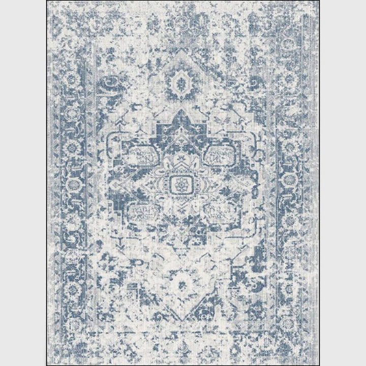 BowLift | Stonewashed Light Blue Flower Carpet Polyester Moroccan Carpet Non-Slip Back Stain Resistant Machine Washable Carpet for Lounge Area