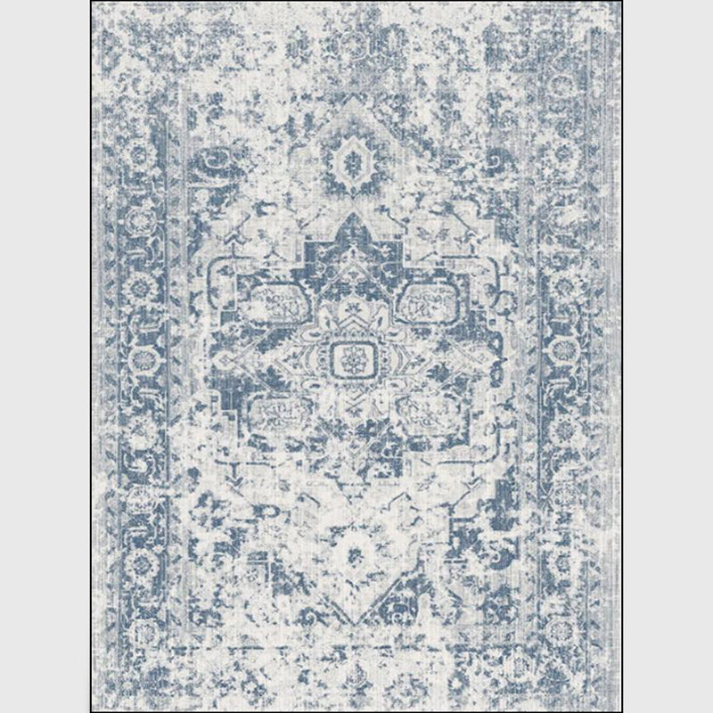 Washed white light blue floral rug polyester Moroccan rug non-slip backing stain resistant machine washable rug for the living room | Bowlift
