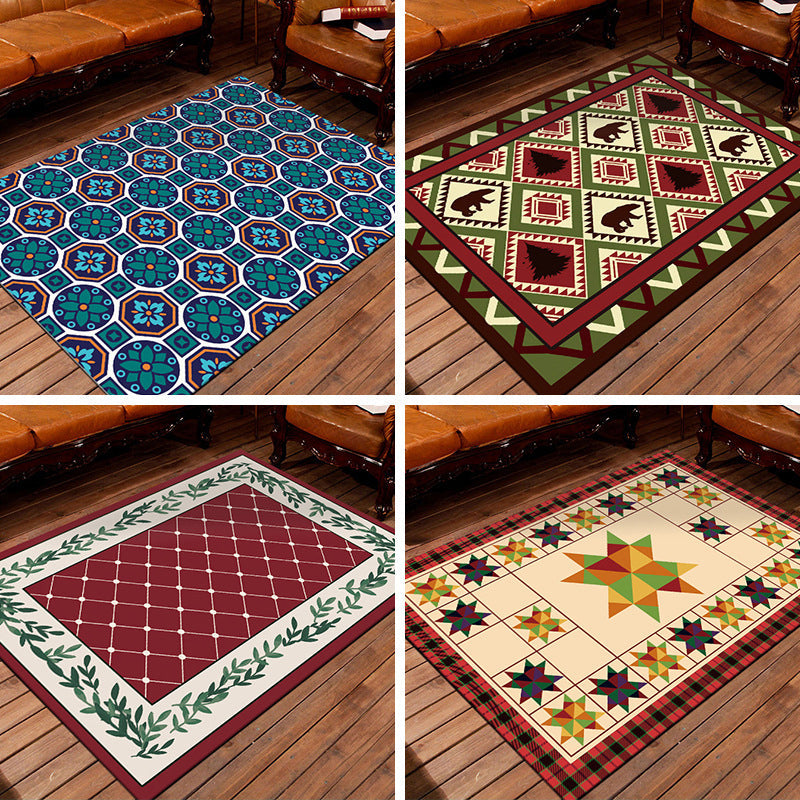 Nostalgic Persian Carpet Multicolored Checkered Carpet Non-Slip Washable Pet-Friendly Rug for the Living Room | Bowlift