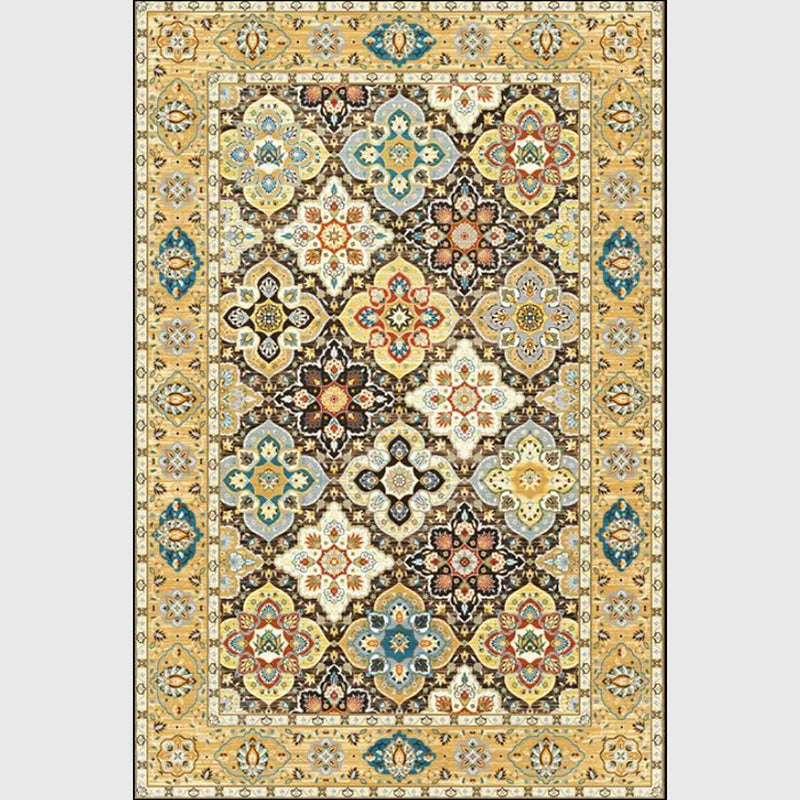 Persian quatrefoil pattern rug gold polypropylene area rug machine washable stain resistant non-slip backing rug for living room | Bowlift