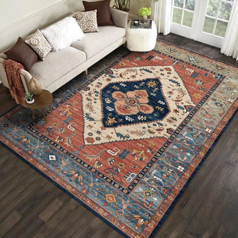 Exotic geometric patterned rug multicolored Moroccan rug made of polypropylene stain-resistant non-slip backing machine washable rug for room | Bowlift