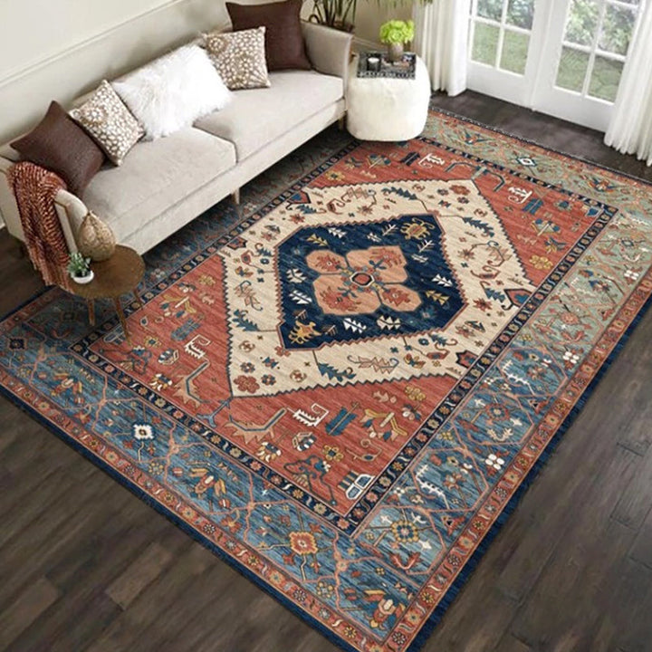 Exotic geometric patterned rug multicolored Moroccan rug made of polypropylene stain-resistant non-slip backing machine washable rug for room | Bowlift