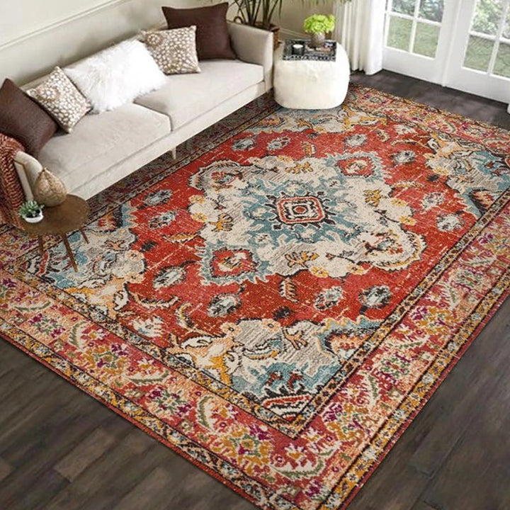 Exotic geometric patterned rug multicolored Moroccan rug made of polypropylene stain-resistant non-slip backing machine washable rug for room | Bowlift