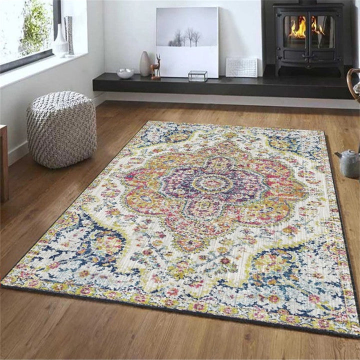 Exotic geometric patterned rug multicolored Moroccan rug made of polypropylene stain-resistant non-slip backing machine washable rug for room | Bowlift