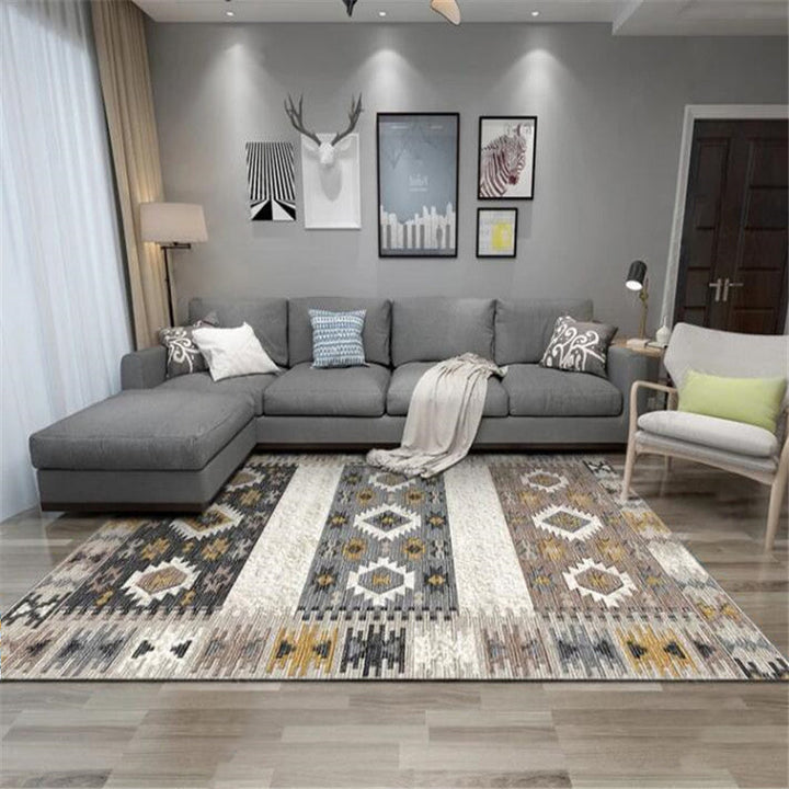 Exotic geometric patterned rug multicolored Moroccan rug made of polypropylene stain-resistant non-slip backing machine washable rug for room | Bowlift