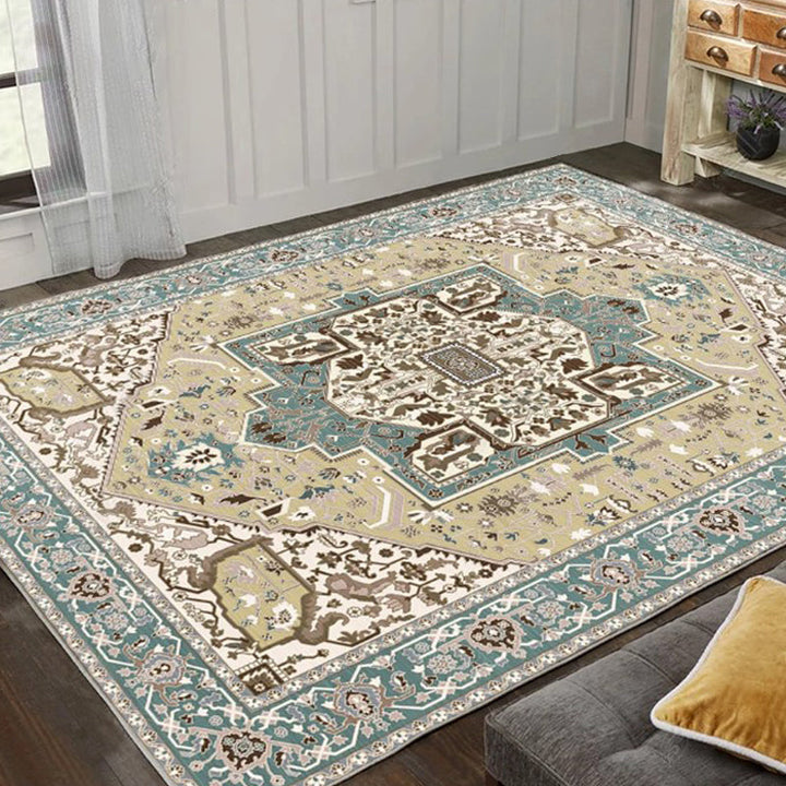 Exotic geometric patterned rug multicolored Moroccan rug made of polypropylene stain-resistant non-slip backing machine washable rug for room | Bowlift