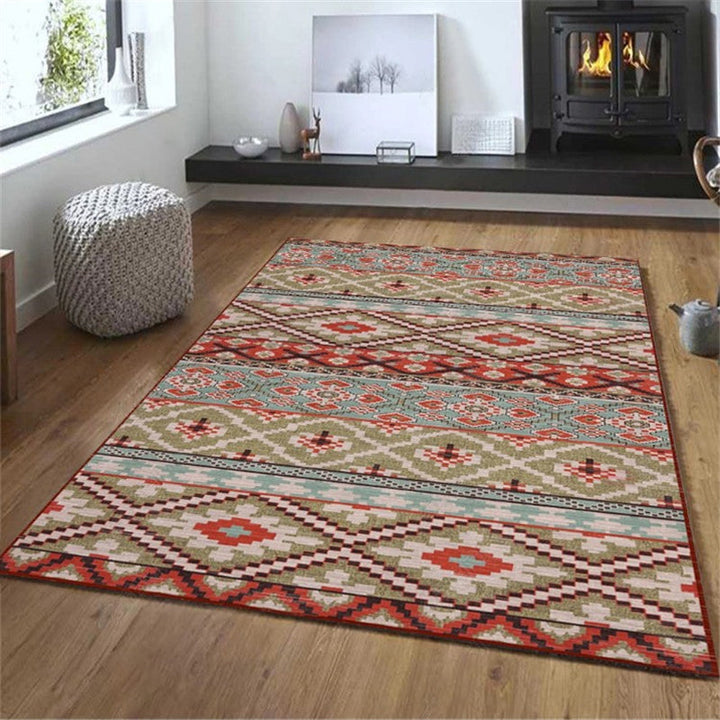Exotic geometric patterned rug multicolored Moroccan rug made of polypropylene stain-resistant non-slip backing machine washable rug for room | Bowlift