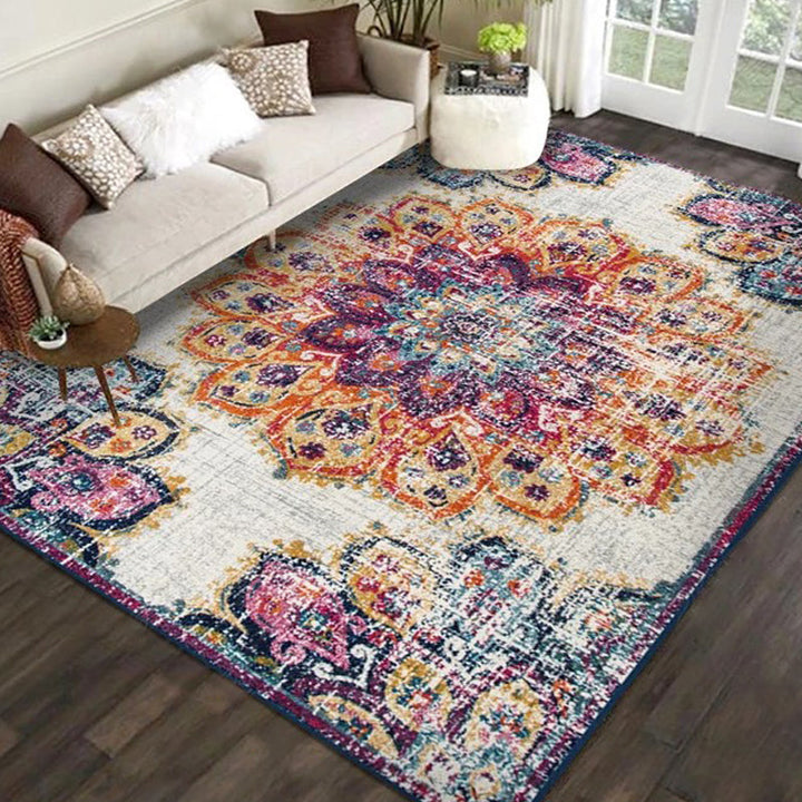 Exotic geometric patterned rug multicolored Moroccan rug made of polypropylene stain-resistant non-slip backing machine washable rug for room | Bowlift