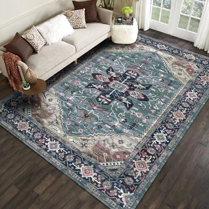 Exotic geometric patterned rug multicolored Moroccan rug made of polypropylene stain-resistant non-slip backing machine washable rug for room | Bowlift