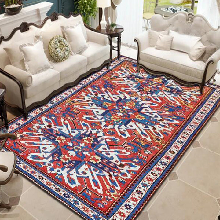 Exotic geometric patterned rug multicolored Moroccan rug made of polypropylene stain-resistant non-slip backing machine washable rug for room | Bowlift