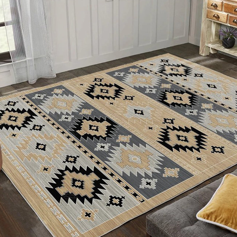 Exotic geometric patterned rug multicolored Moroccan rug made of polypropylene stain-resistant non-slip backing machine washable rug for room | Bowlift