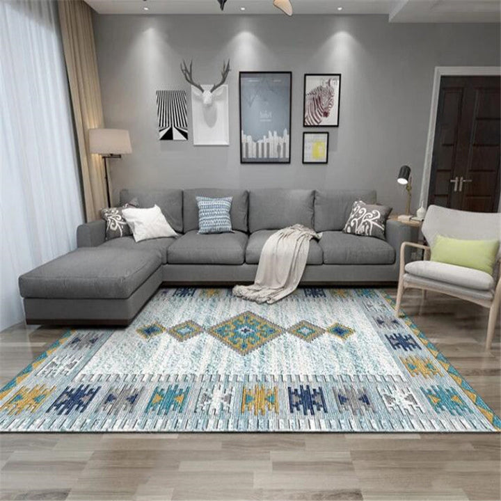 Exotic geometric patterned rug multicolored Moroccan rug made of polypropylene stain-resistant non-slip backing machine washable rug for room | Bowlift