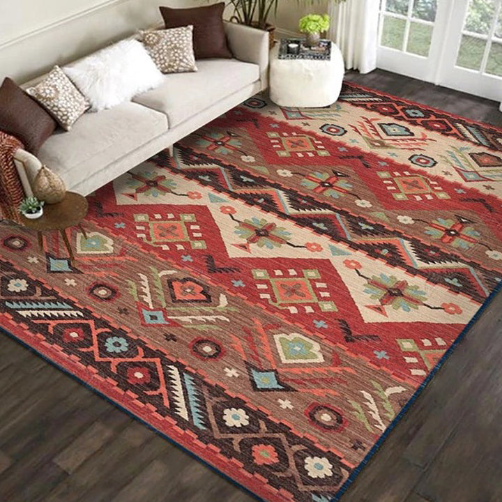 Exotic geometric patterned rug multicolored Moroccan rug made of polypropylene stain-resistant non-slip backing machine washable rug for room | Bowlift