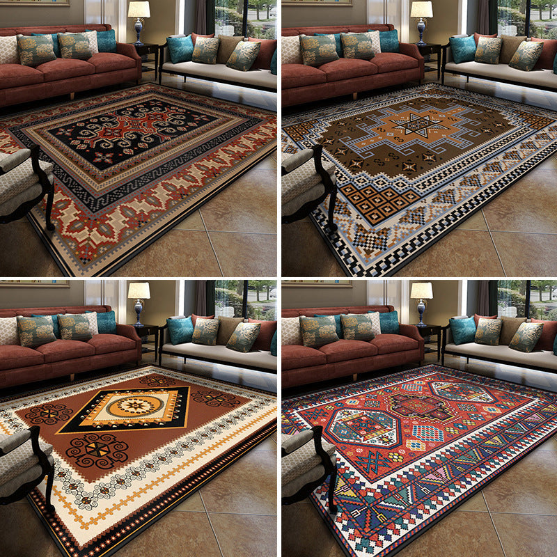 Turkish Conference Room Carpet Multicolored Symmetrical Tribal Pattern Carpet Polypropylene Non-Slip Stain Resistant Washable Carpet | Bowlift