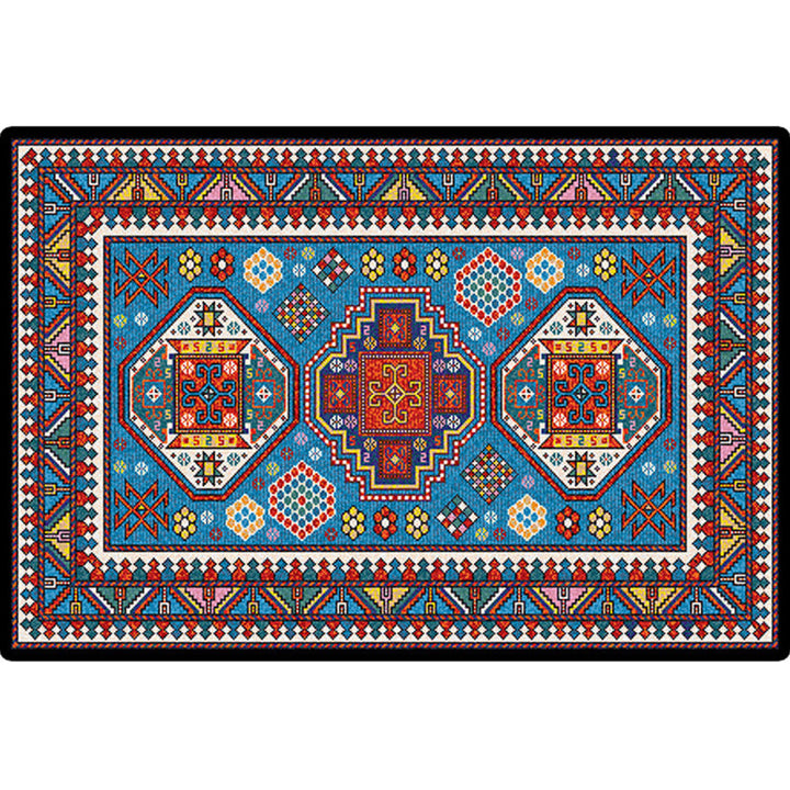 Turkish Conference Room Carpet Multicolored Symmetrical Tribal Pattern Carpet Polypropylene Non-Slip Stain Resistant Washable Carpet | Bowlift
