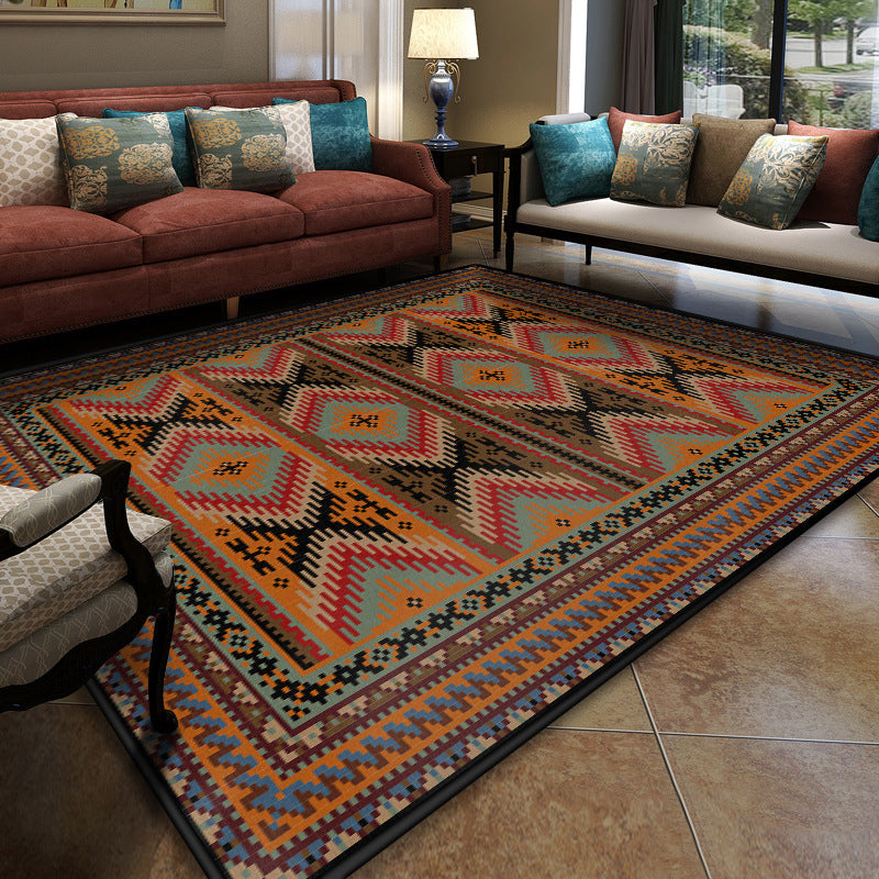Turkish Conference Room Carpet Multicolored Symmetrical Tribal Pattern Carpet Polypropylene Non-Slip Stain Resistant Washable Carpet | Bowlift