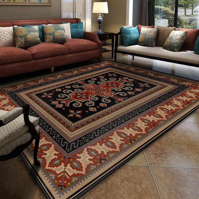 Turkish Conference Room Carpet Multicolored Symmetrical Tribal Pattern Carpet Polypropylene Non-Slip Stain Resistant Washable Carpet | Bowlift
