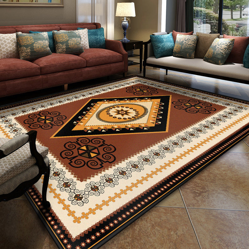 Turkish Conference Room Carpet Multicolored Symmetrical Tribal Pattern Carpet Polypropylene Non-Slip Stain Resistant Washable Carpet | Bowlift