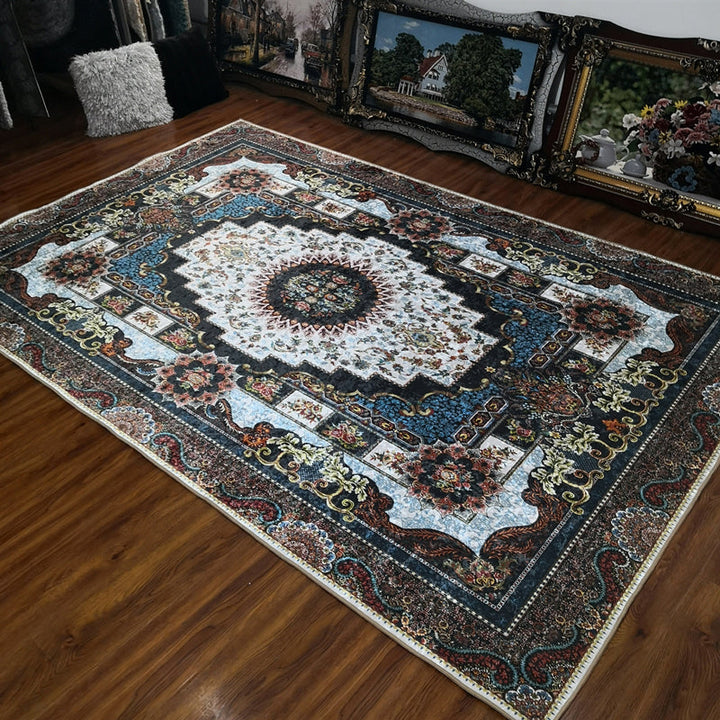 Glam Persian Indoor Carpet Multicolored Floral Print Rug With Non-Slip Bottom Machine Washable Pet-Friendly Rug for the Living Room | Bowlift