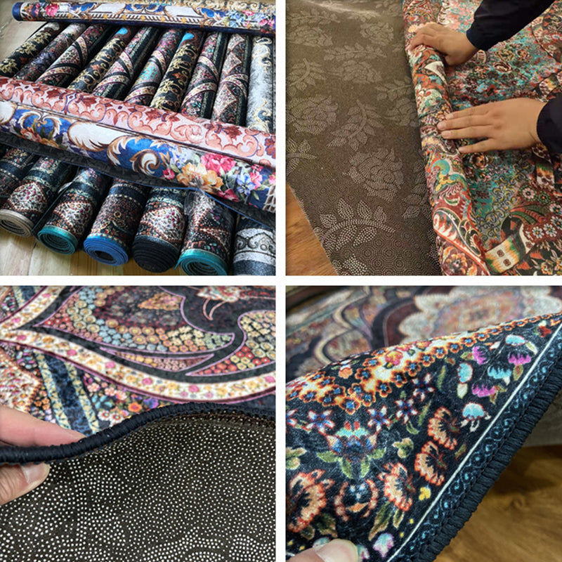 Glam Persian Indoor Carpet Multicolored Floral Print Rug With Non-Slip Bottom Machine Washable Pet-Friendly Rug for the Living Room | Bowlift
